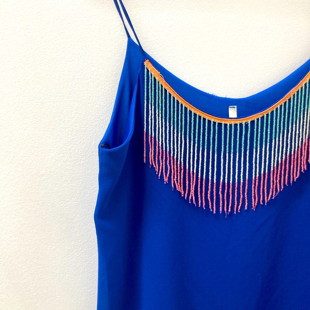 Sage blue mini dress with beautiful beaded detailing at neck size small